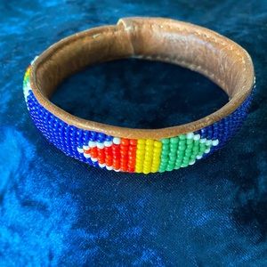 Beaded Native American Leather Bangle Bracelet